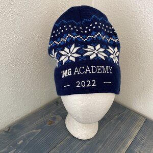 IMG Academy Bradenton Florida Winter 2022 Blue Knit Snowflakes Beanie Hat (YY)